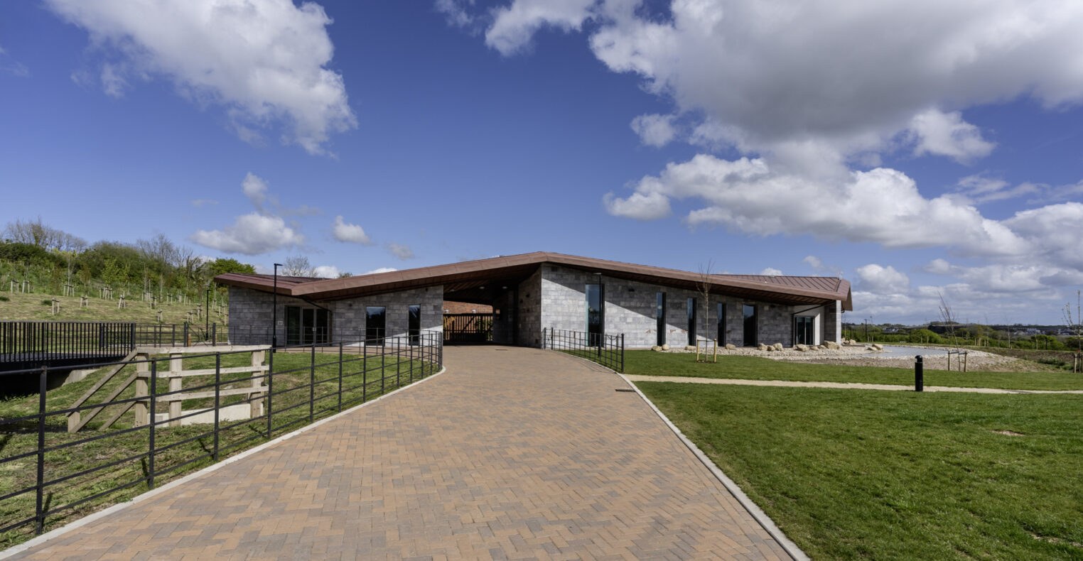 The landscaped entrance approach to The Park bereavement centre in Plymouth.